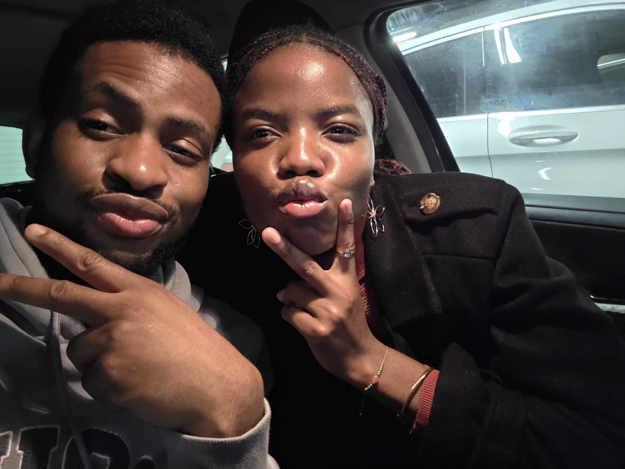 David and Esther selfie in a car